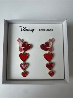 NWT BaubleBar Piglet Disney Valentines Day Hanging Hearts Dangle Earrings